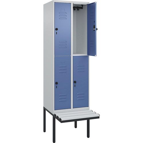 4066681798755 - Doppelstock-Spind Classic PLUS Sitzbank 2 Abteile lichtgrau fernblau B 600 mm Sicherheits-Drehriegel auskragend Kunststoff C+P 4066681798755 - Doppelstock-Spind Classic PLUS Sitzbank 2 Abteile lichtgrau fernblau B 600 mm Sicherheits-Drehriegel auskragend Kunststoff C+P