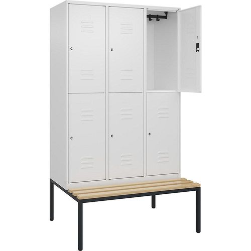 4066681808300 - Doppelstock-Spind Classic PLUS Sitzbank 3 Abteile verkehrsweiß B 1200 mm Zylinderschloss untergebaut Buche-Hartholz C+P 4066681808300 - Doppelstock-Spind Classic PLUS Sitzbank 3 Abteile verkehrsweiß B 1200 mm Zylinderschloss untergebaut Buche-Hartholz C+P
