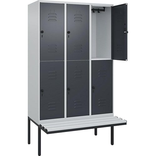 4066681801936 - Doppelstock-Spind Classic PLUS Sitzbank 3 Abteile lichtgrau   grau B 1200 mm Sicherheits-Drehriegel auskragend Kunststoff C+P