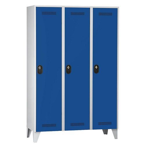4250618246475 - Garderobenschrank Fachhöhe 1700 mm HxBxT 1850 x 1200 x 500 mm Abteilbreite 400 mm Korpus-   Türfarbe Lichtgrau   Enzianblau