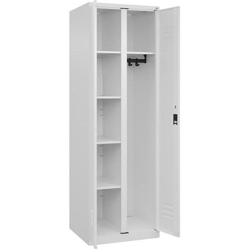 4067521423967 - Putzmittelspind Classic PLUS 1 Abteil Trennwand mittig verkehrsweiß B 600 mm mit Bodengleitern Zylinderschloss C+P