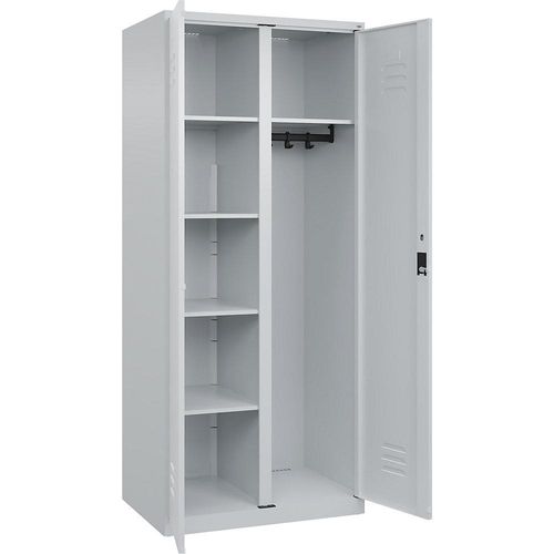 4067521424056 - Putzmittelspind Classic PLUS 1 Abteil Trennwand mittig lichtgrau B 800 mm mit Bodengleitern Zylinderschloss C+P
