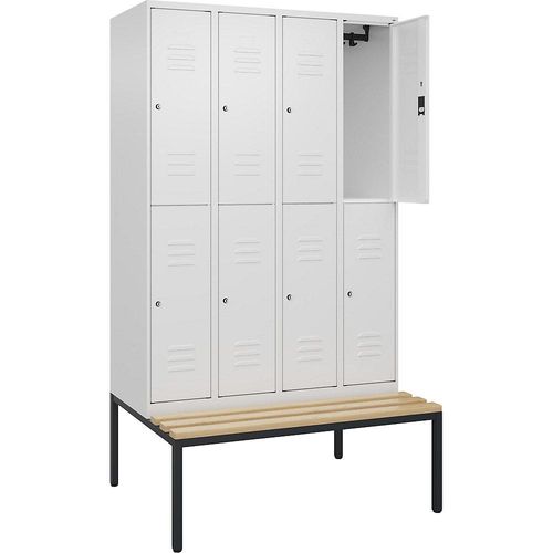 4066681809208 - Doppelstock-Spind Classic PLUS Sitzbank 4 Abteile verkehrsweiß B 1200 mm Zylinderschloss untergebaut Buche-Hartholz C+P 4066681809208 - Doppelstock-Spind Classic PLUS Sitzbank 4 Abteile verkehrsweiß B 1200 mm Zylinderschloss untergebaut Buche-Hartholz C+P