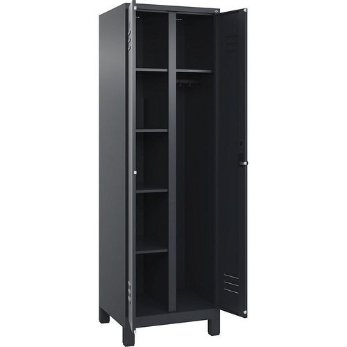 4067521054161 - Putzmittelspind Classic PLUS 1 Abteil Trennwand mittig grau B 600 mm mit Füßen Drehriegel C+P