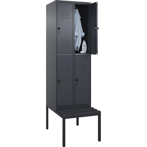 4066681805736 - Doppelstock-Spind Classic PLUS Sitzbank 2 Abteile grau B 600 mm Sicherheits-Drehriegel untergebaut Kunststoff C+P