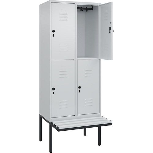 4066681799844 - Doppelstock-Spind Classic PLUS Sitzbank 2 Abteile lichtgrau B 800 mm Sicherheits-Drehriegel auskragend Kunststoff C+P