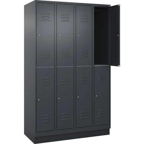 4066681668720 - Doppelstock-Spind Classic PLUS 4 Abteile grau HxB 1950 x 1200 mm mit Bodensockel Zylinderschloss C+P
