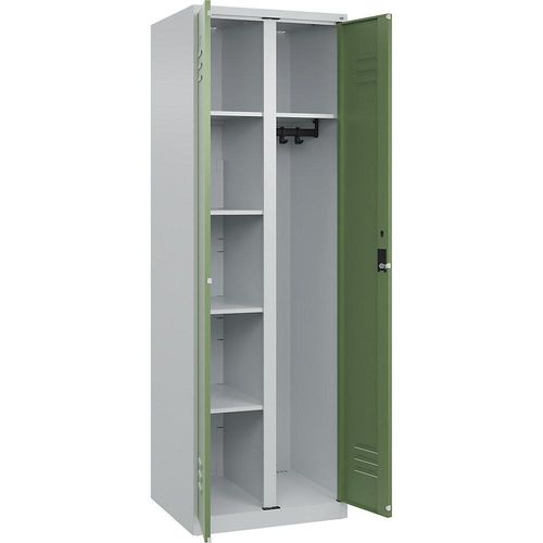 4067521423905 - Putzmittelspind Classic PLUS 1 Abteil Trennwand mittig lichtgrau resedagrün B 600 mm mit Bodengleitern Zylinderschloss C+P 4067521423905 - Putzmittelspind Classic PLUS 1 Abteil Trennwand mittig lichtgrau resedagrün B 600 mm mit Bodengleitern Zylinderschloss C+P
