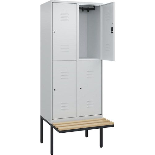 4066681799691 - Doppelstock-Spind Classic PLUS Sitzbank 2 Abteile lichtgrau B 800 mm Zylinderschloss auskragend Buche-Hartholz C+P