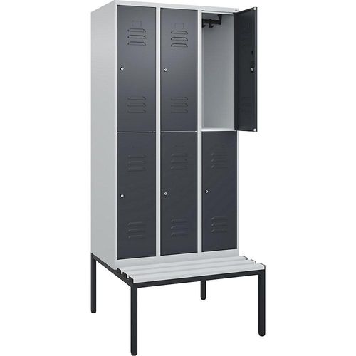 4066681749108 - Doppelstock-Spind Classic PLUS Sitzbank 3 Abteile lichtgrau   grau B 900 mm Zylinderschloss untergebaut Kunststoff C+P