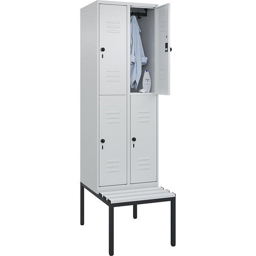4066681805705 - Doppelstock-Spind Classic PLUS Sitzbank 2 Abteile lichtgrau B 600 mm Sicherheits-Drehriegel untergebaut Kunststoff C+P