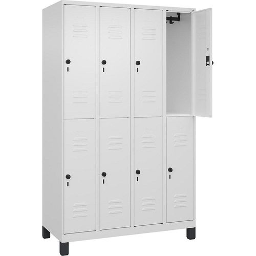 4066681623682 - Doppelstock-Spind Classic PLUS 4 Abteile verkehrsweiß HxB 1950 x 1200 mm mit Füßen Drehriegel