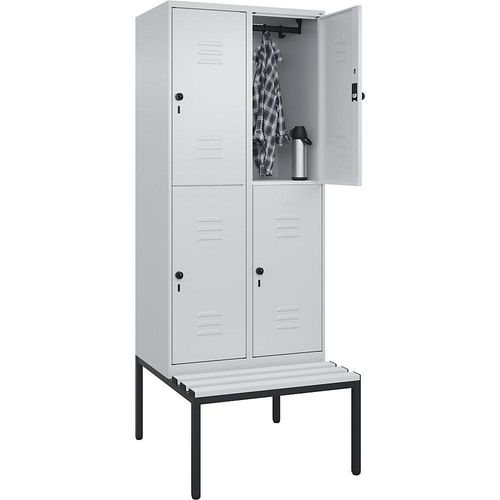 4066681806603 - Doppelstock-Spind Classic PLUS Sitzbank 2 Abteile lichtgrau B 800 mm Sicherheits-Drehriegel untergebaut Kunststoff C+P