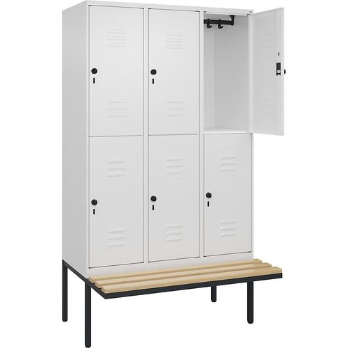 4066681747524 - Doppelstock-Spind Classic PLUS Sitzbank 3 Abteile verkehrsweiß B 1200 mm Sicherheits-Drehriegel auskragend Buche-Hartholz C+P 4066681747524 - Doppelstock-Spind Classic PLUS Sitzbank 3 Abteile verkehrsweiß B 1200 mm Sicherheits-Drehriegel auskragend Buche-Hartholz C+P