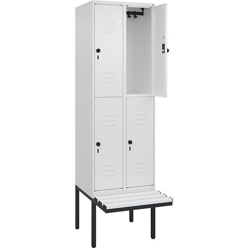 4066681798847 - Doppelstock-Spind Classic PLUS Sitzbank 2 Abteile verkehrsweiß B 600 mm Sicherheits-Drehriegel auskragend Kunststoff C+P 4066681798847 - Doppelstock-Spind Classic PLUS Sitzbank 2 Abteile verkehrsweiß B 600 mm Sicherheits-Drehriegel auskragend Kunststoff C+P