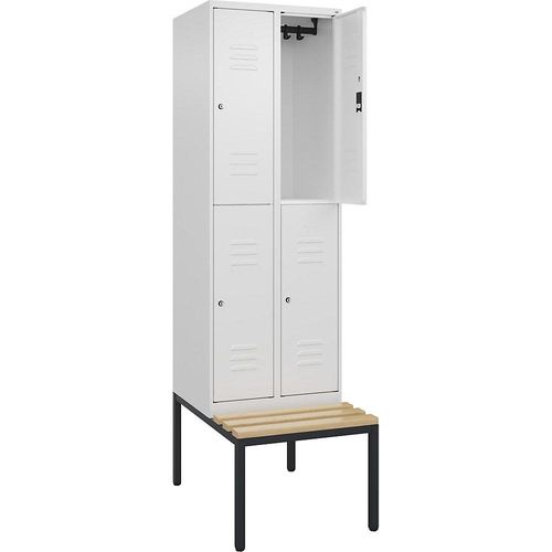 4066681805606 - Doppelstock-Spind Classic PLUS Sitzbank 2 Abteile verkehrsweiß B 600 mm Zylinderschloss untergebaut Buche-Hartholz C+P 4066681805606 - Doppelstock-Spind Classic PLUS Sitzbank 2 Abteile verkehrsweiß B 600 mm Zylinderschloss untergebaut Buche-Hartholz C+P