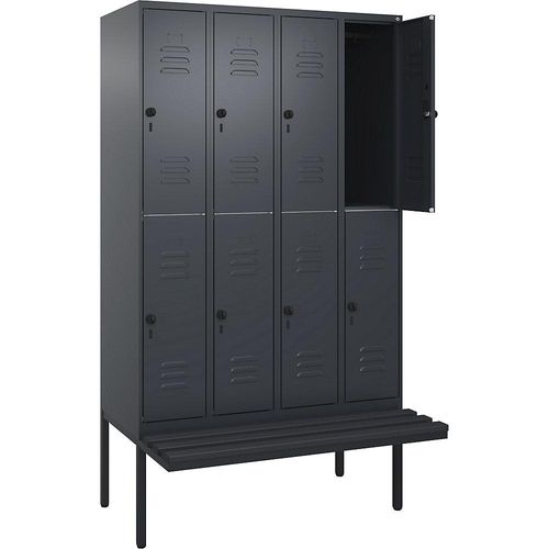 4066681803022 - Doppelstock-Spind Classic PLUS Sitzbank 4 Abteile grau B 1200 mm Sicherheits-Drehriegel auskragend Kunststoff C+P 4066681803022 - Doppelstock-Spind Classic PLUS Sitzbank 4 Abteile grau B 1200 mm Sicherheits-Drehriegel auskragend Kunststoff C+P