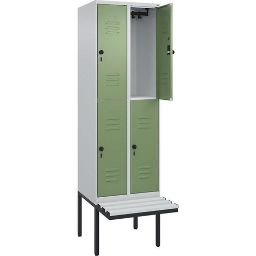 4066681798762 - Doppelstock-Spind Classic PLUS Sitzbank 2 Abteile lichtgrau   resedagrün B 600 mm Sicherheits-Drehriegel auskragend Kunststoff C+P