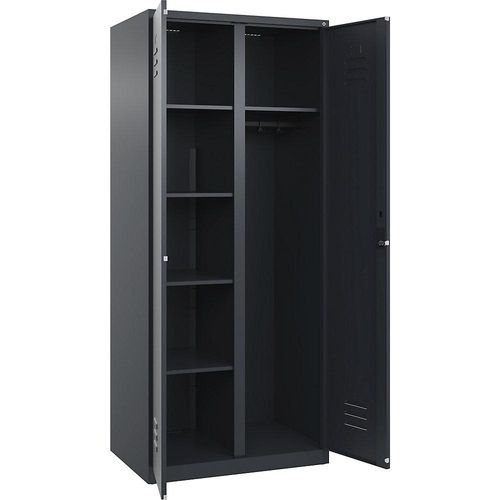 4067521424070 - Putzmittelspind Classic PLUS 1 Abteil Trennwand mittig grau B 800 mm mit Bodengleitern Zylinderschloss C+P