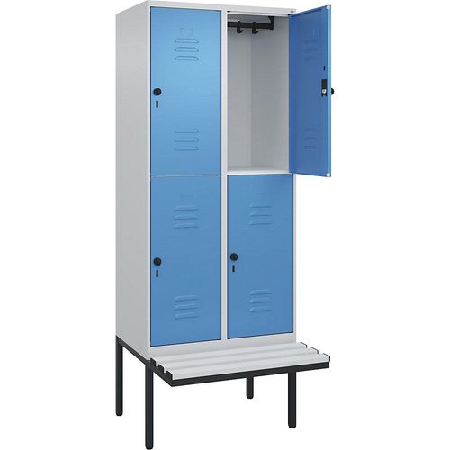 4066681799790 - Doppelstock-Spind Classic PLUS Sitzbank 2 Abteile lichtgrau   lichtblau B 800 mm Sicherheits-Drehriegel auskragend Kunststoff C+P