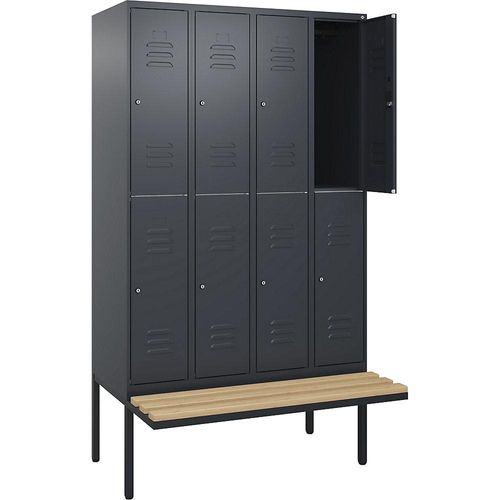 4066681802872 - Doppelstock-Spind Classic PLUS Sitzbank 4 Abteile grau B 1200 mm Zylinderschloss auskragend Buche-Hartholz C+P