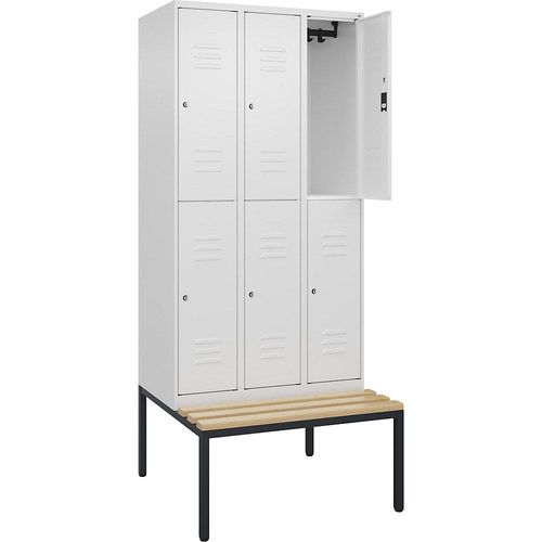 4066681807402 - Doppelstock-Spind Classic PLUS Sitzbank 3 Abteile verkehrsweiß B 900 mm Zylinderschloss untergebaut Buche-Hartholz C+P 4066681807402 - Doppelstock-Spind Classic PLUS Sitzbank 3 Abteile verkehrsweiß B 900 mm Zylinderschloss untergebaut Buche-Hartholz C+P