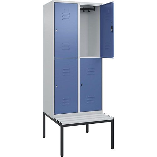 4066681748774 - Doppelstock-Spind Classic PLUS Sitzbank 2 Abteile lichtgrau   fernblau B 800 mm Zylinderschloss untergebaut Kunststoff C+P