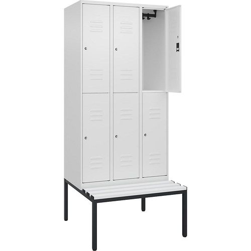 4066681749160 - Doppelstock-Spind Classic PLUS Sitzbank 3 Abteile verkehrsweiß B 900 mm Zylinderschloss untergebaut Kunststoff C+P