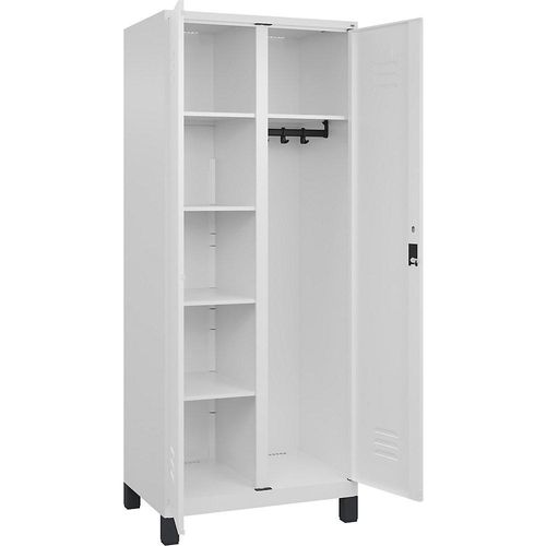 4067521054635 - Putzmittelspind Classic PLUS 1 Abteil Trennwand mittig verkehrsweiß B 800 mm mit Füßen Zylinderschloss C+P