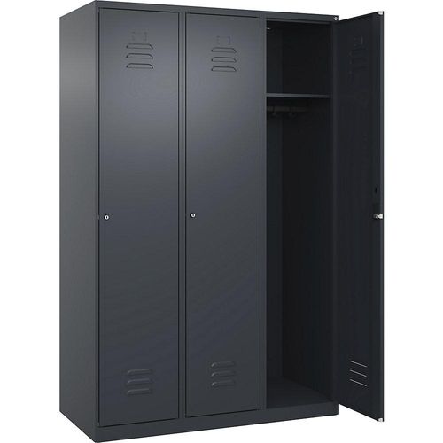 4067521365076 - Spind Classic PLUS 3 Abteile grau B 1200 mm mit Bodengleitern Zylinderschloss C+P