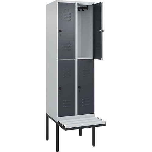 4066681798786 - Doppelstock-Spind Classic PLUS Sitzbank 2 Abteile lichtgrau grau B 600 mm Sicherheits-Drehriegel auskragend Kunststoff C+P 4066681798786 - Doppelstock-Spind Classic PLUS Sitzbank 2 Abteile lichtgrau grau B 600 mm Sicherheits-Drehriegel auskragend Kunststoff C+P