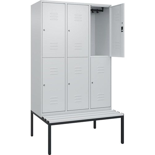 4066681749412 - Doppelstock-Spind Classic PLUS Sitzbank 3 Abteile lichtgrau B 1200 mm Zylinderschloss untergebaut Kunststoff C+P 4066681749412 - Doppelstock-Spind Classic PLUS Sitzbank 3 Abteile lichtgrau B 1200 mm Zylinderschloss untergebaut Kunststoff C+P