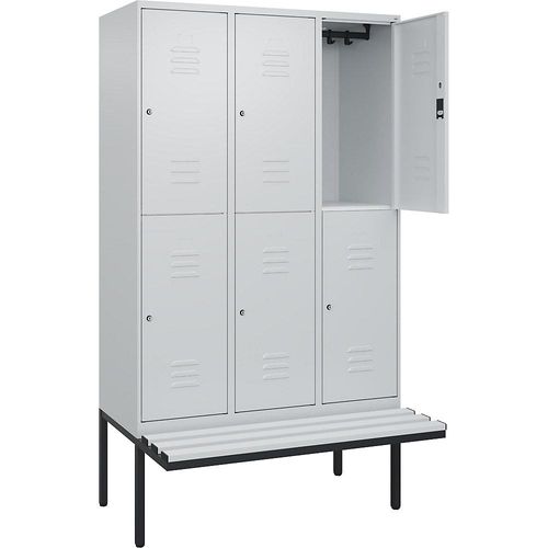 4066681801042 - Doppelstock-Spind Classic PLUS Sitzbank 3 Abteile lichtgrau B 1200 mm Zylinderschloss auskragend Kunststoff C+P