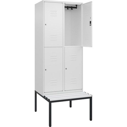 4066681748866 - Doppelstock-Spind Classic PLUS Sitzbank 2 Abteile verkehrsweiß B 800 mm Zylinderschloss untergebaut Kunststoff C+P