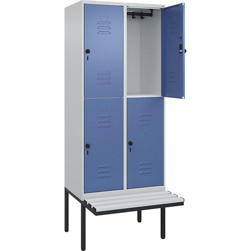 4066681799806 - Doppelstock-Spind Classic PLUS Sitzbank 2 Abteile lichtgrau   fernblau B 800 mm Sicherheits-Drehriegel auskragend Kunststoff C+P