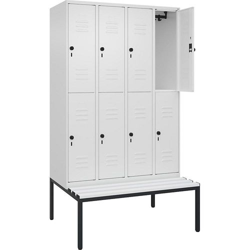 4066681809352 - Doppelstock-Spind Classic PLUS Sitzbank 4 Abteile verkehrsweiß B 1200 mm Sicherheits-Drehriegel untergebaut Kunststoff C+P 4066681809352 - Doppelstock-Spind Classic PLUS Sitzbank 4 Abteile verkehrsweiß B 1200 mm Sicherheits-Drehriegel untergebaut Kunststoff C+P