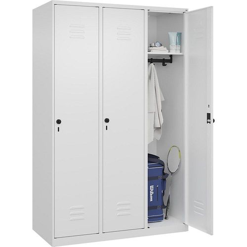 4067521352281 - Spind Classic PLUS 3 Abteile verkehrsweiß B 1200 mm mit Bodengleitern Drehriegel C+P 4067521352281 - Spind Classic PLUS 3 Abteile verkehrsweiß B 1200 mm mit Bodengleitern Drehriegel C+P