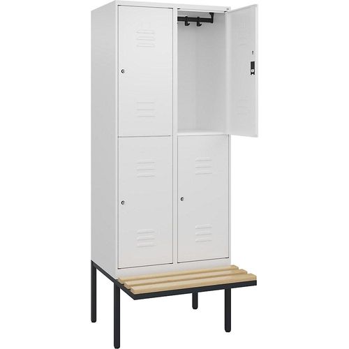 4066681799745 - Doppelstock-Spind Classic PLUS Sitzbank 2 Abteile verkehrsweiß B 800 mm Zylinderschloss auskragend Buche-Hartholz C+P 4066681799745 - Doppelstock-Spind Classic PLUS Sitzbank 2 Abteile verkehrsweiß B 800 mm Zylinderschloss auskragend Buche-Hartholz C+P