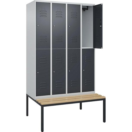 4066681809147 - Doppelstock-Spind Classic PLUS Sitzbank 4 Abteile lichtgrau   grau B 1200 mm Zylinderschloss untergebaut Buche-Hartholz C+P