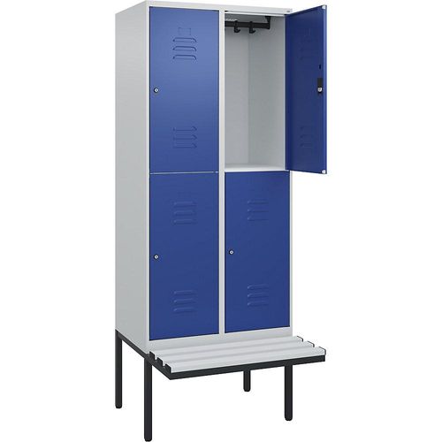 4066681798885 - Doppelstock-Spind Classic PLUS Sitzbank 2 Abteile lichtgrau   enzianblau B 800 mm Zylinderschloss auskragend Kunststoff C+P