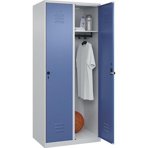 4067521350898 - Spind Classic PLUS 2 Abteile lichtgrau   fernblau B 800 mm mit Bodengleitern Drehriegel C+P