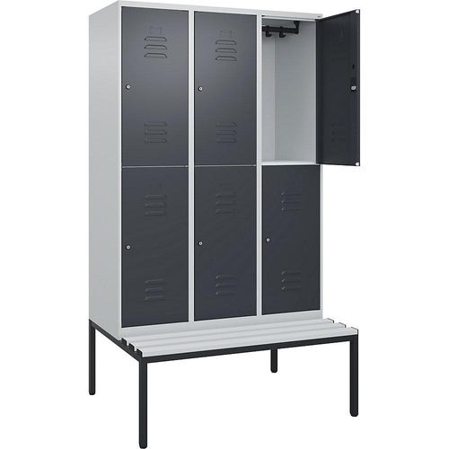 4066681749405 - Doppelstock-Spind Classic PLUS Sitzbank 3 Abteile lichtgrau   grau B 1200 mm Zylinderschloss untergebaut Kunststoff C+P