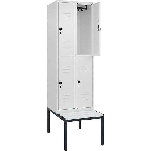 4066681805750 - Doppelstock-Spind Classic PLUS Sitzbank 2 Abteile verkehrsweiß B 600 mm Sicherheits-Drehriegel untergebaut Kunststoff C+P