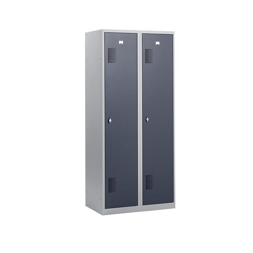 4061753006448 - eurokraft basic Garderobenschrank Breite 800 mm 2 Abteile à 398 mm mit Vorhängeschlossvorrichtung Korpus lichtgrau   Türen basaltgrau