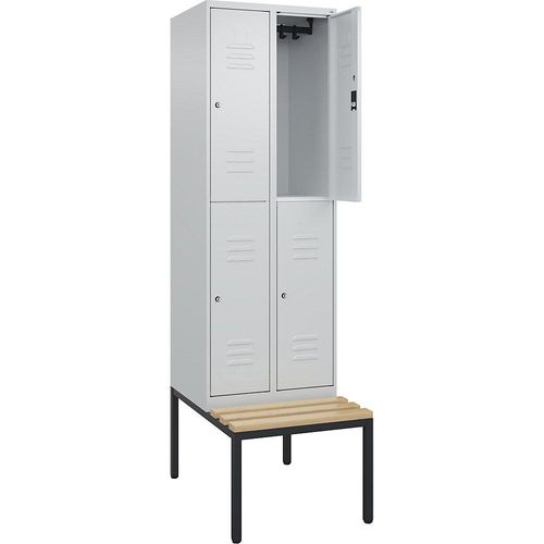 4066681805552 - Doppelstock-Spind Classic PLUS Sitzbank 2 Abteile lichtgrau B 600 mm Zylinderschloss untergebaut Buche-Hartholz C+P 4066681805552 - Doppelstock-Spind Classic PLUS Sitzbank 2 Abteile lichtgrau B 600 mm Zylinderschloss untergebaut Buche-Hartholz C+P