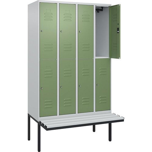 4066681802063 - Doppelstock-Spind Classic PLUS Sitzbank 4 Abteile lichtgrau resedagrün B 1200 mm Zylinderschloss auskragend Kunststoff C+P 4066681802063 - Doppelstock-Spind Classic PLUS Sitzbank 4 Abteile lichtgrau resedagrün B 1200 mm Zylinderschloss auskragend Kunststoff C+P
