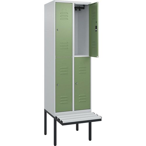 4066681797864 - Doppelstock-Spind Classic PLUS Sitzbank 2 Abteile lichtgrau   resedagrün B 600 mm Zylinderschloss auskragend Kunststoff C+P