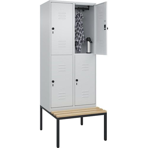 4066681748668 - Doppelstock-Spind Classic PLUS Sitzbank 2 Abteile lichtgrau B 800 mm Sicherheits-Drehriegel untergebaut Buche-Hartholz C+P 4066681748668 - Doppelstock-Spind Classic PLUS Sitzbank 2 Abteile lichtgrau B 800 mm Sicherheits-Drehriegel untergebaut Buche-Hartholz C+P