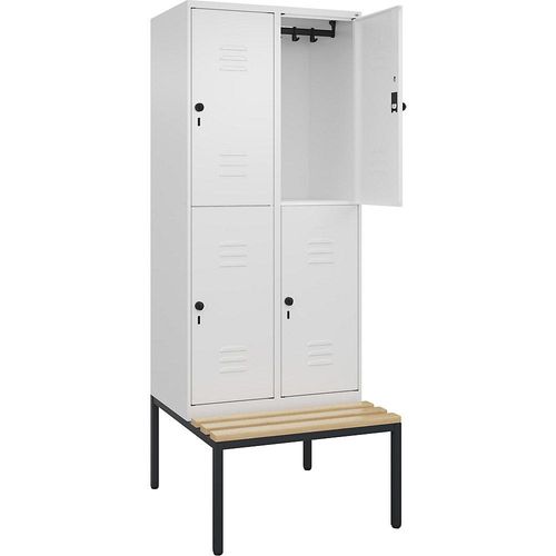 4066681748712 - Doppelstock-Spind Classic PLUS Sitzbank 2 Abteile verkehrsweiß B 800 mm Sicherheits-Drehriegel untergebaut Buche-Hartholz C+P 4066681748712 - Doppelstock-Spind Classic PLUS Sitzbank 2 Abteile verkehrsweiß B 800 mm Sicherheits-Drehriegel untergebaut Buche-Hartholz C+P