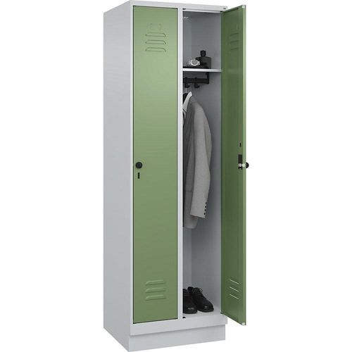 4066681652859 - Spind Classic PLUS 2 Abteile lichtgrau   resedagrün B 600 mm mit Bodensockel Drehriegel